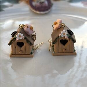 Charming Birdhouse Earrings with Floral Accents